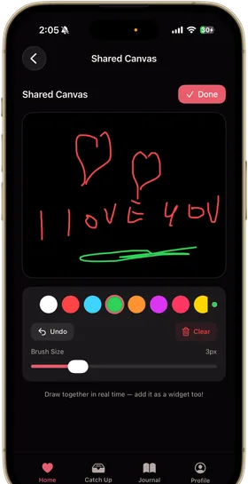The shared canvas in the Lovely app with a heart drawn on it