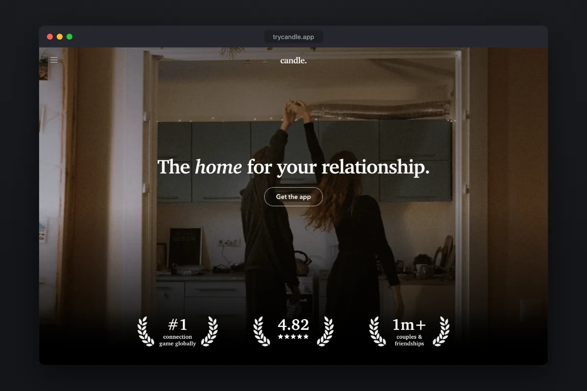 Candle homepage: one-minute daily rituals for couples